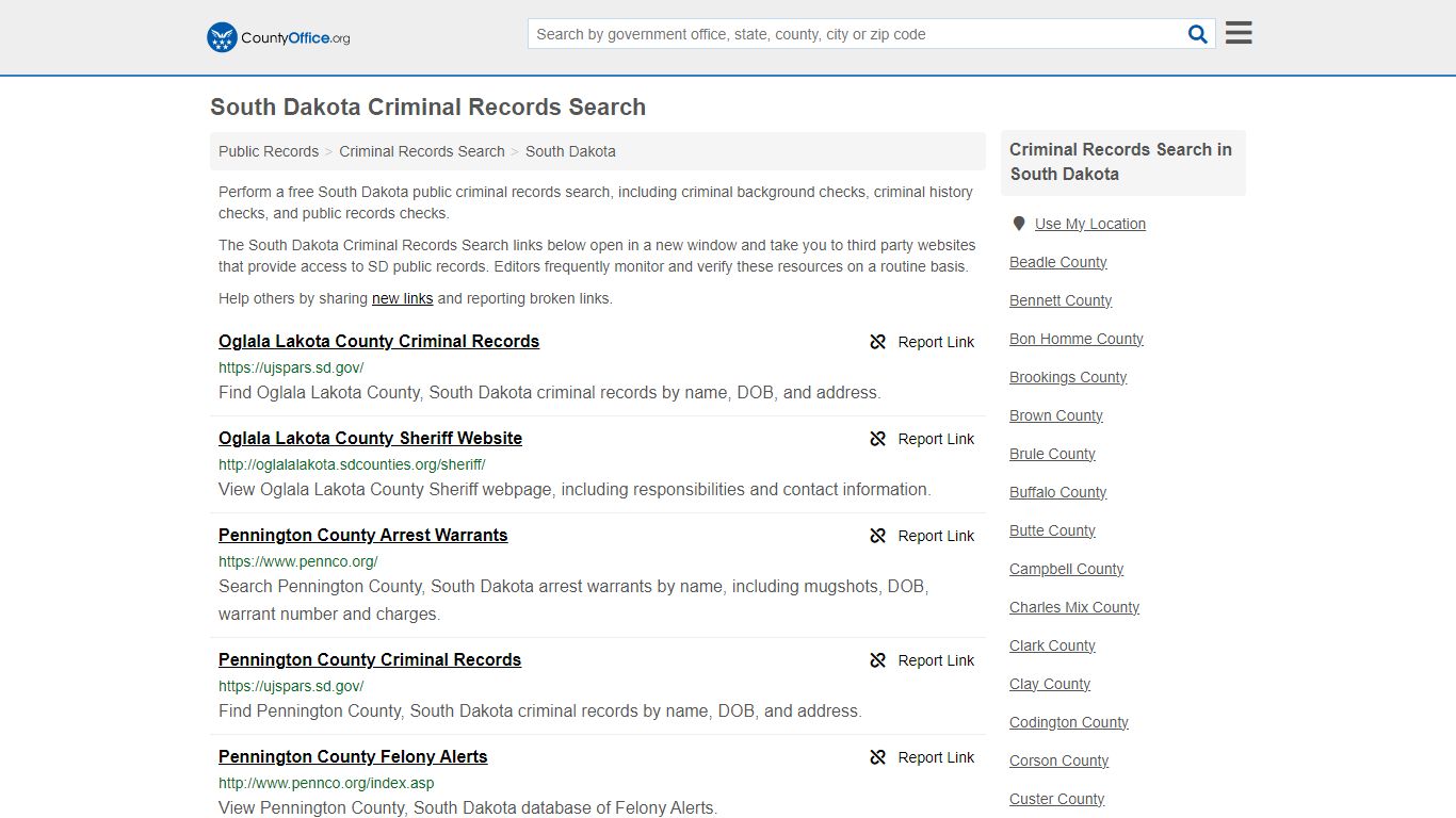 South Dakota Criminal Records Search - County Office